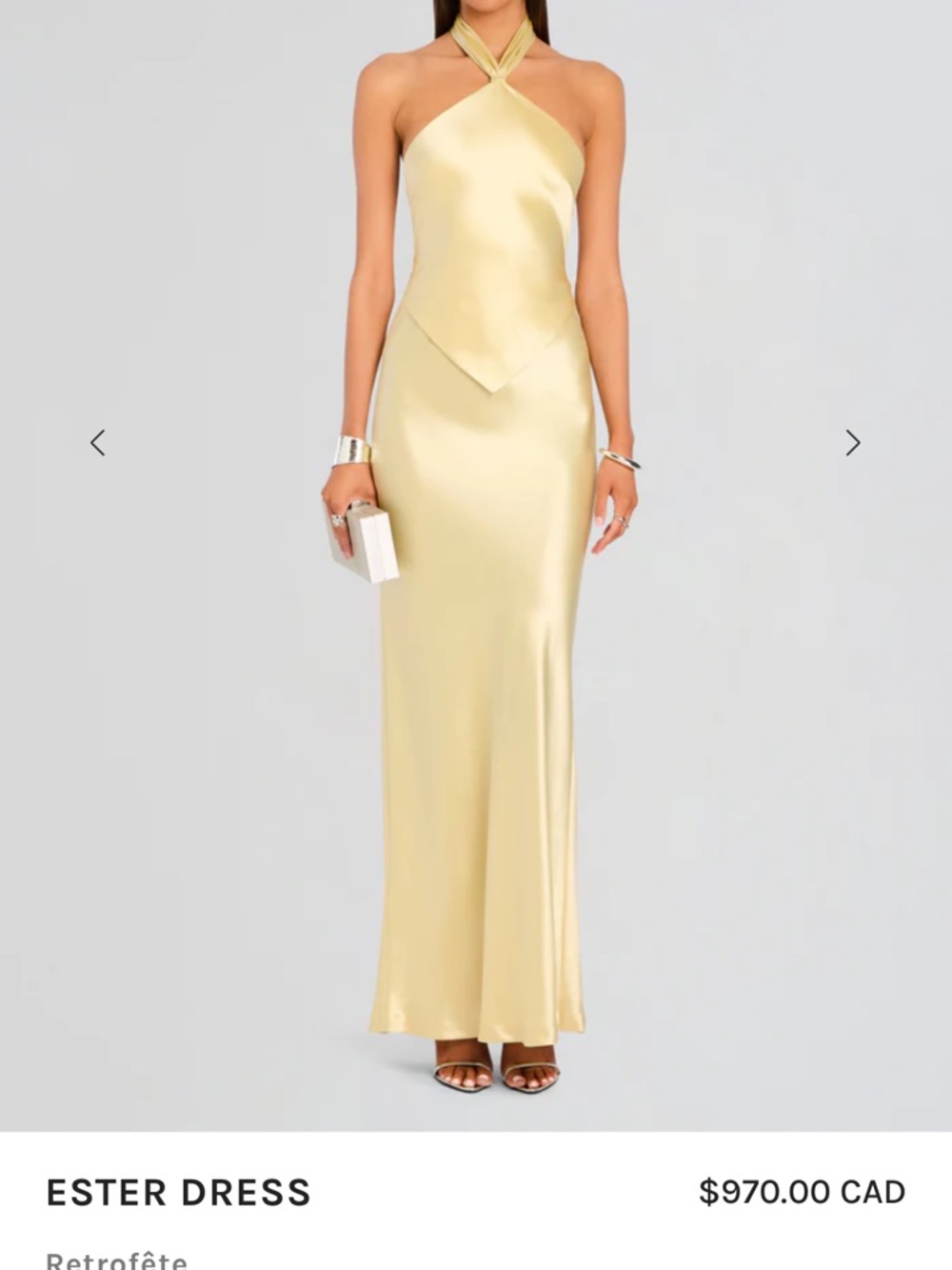 Retrofete Ester Halter Satin Maxi Dress in Pale Yellow